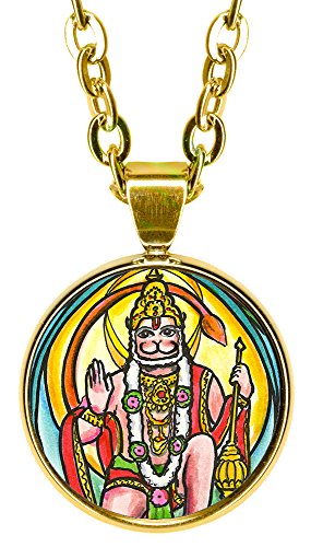 My Altar Evolved Lord Hanuman 5/8" Mini Stainless Steel Gold Pendant Necklace