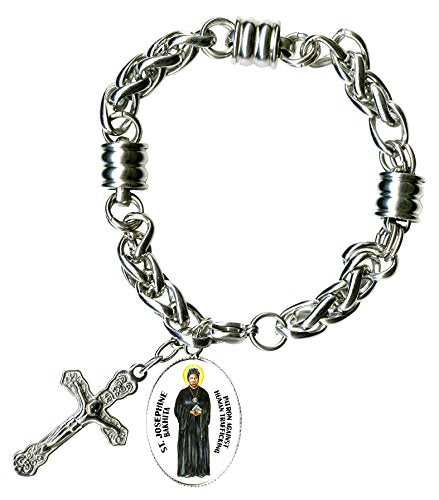 St Josephine Bakhita Patron of Against Human Trafficking Charm & Cross Stainless Steel 7" to 8" Bracelet