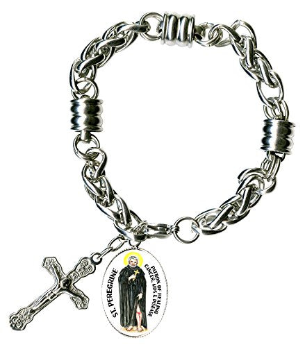 My Altar St Peregrine for Healing Disease Charm & Cross Stainless Steel 7" to 8" Bracelet