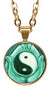 Green Yin Yang Balance 5/8" Mini Stainless Steel Rose Gold Pendant Necklace