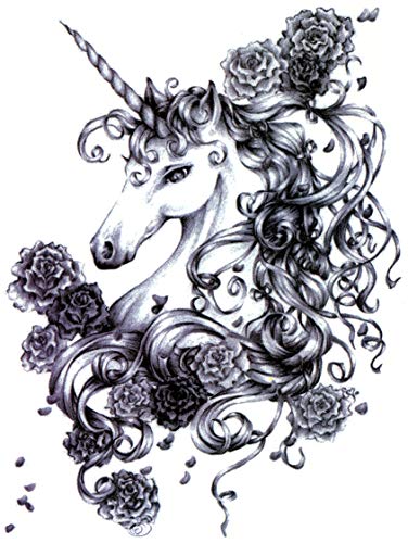 Unicorn Black and White Large 5 1/2" x 7 1/2" Temporary Tattoos 2 Sheets