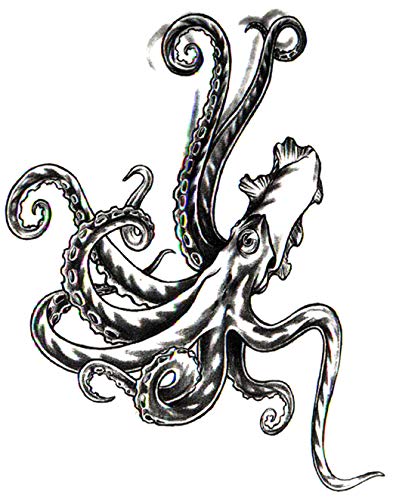 Octopus Black Waterproof Temporary Tattoos Two Sheets