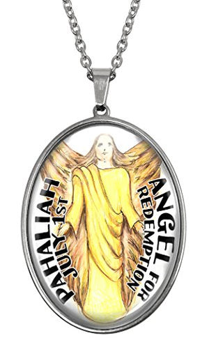 My Altar July Birthday Angel Huge Glass and Steel Necklace Talisman Pendant