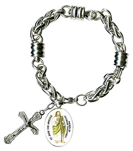 My Altar St Jude Apostle of Extreme Challenges Charm & Cross Stainless Steel 7" to 8" Bracelet