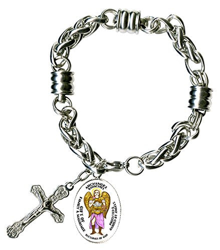 My Altar Archangel Barachiel Gift of Family Charm & Cross Stainless Steel 7" to 8" Bracelet