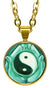 Green Yin Yang Balance 5/8" Mini Stainless Steel Gold Pendant Necklace