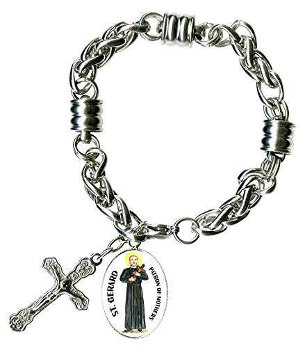 St Gerard for Motherhood Charm & Cross Stainless Steel 7" to 8" Bracelet