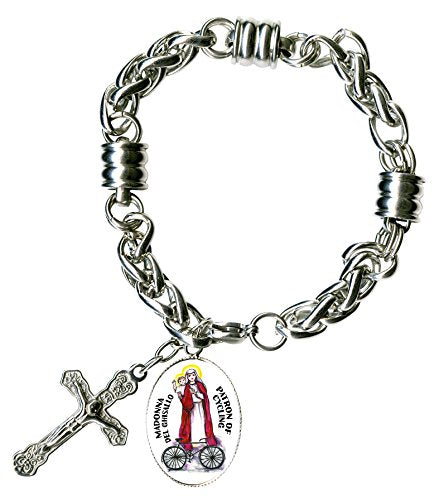 Madonna Del Ghisallo of Cycling Charm & Cross Stainless Steel 7" to 8" Bracelet