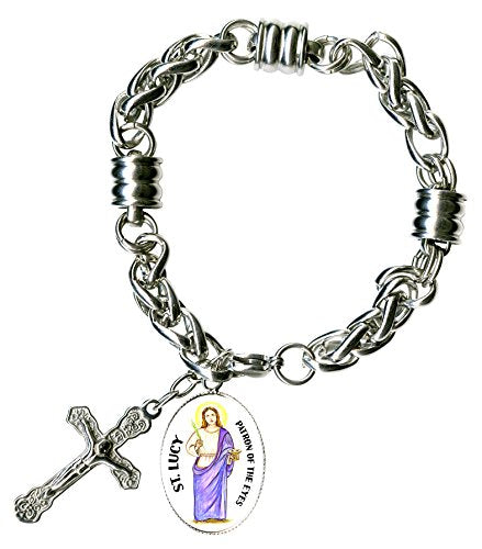 My Altar St Lucy for The Eyes Charm & Cross Stainless Steel 7" to 8" Bracelet