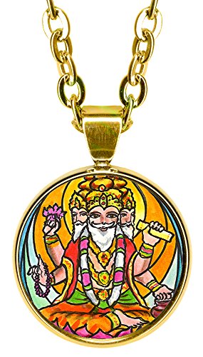 My Altar Lord Brahma 5/8" Mini Stainless Steel Gold Pendant Necklace