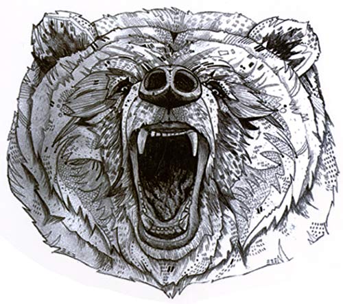 Fierce Growling Bear Large 5" x 6" Temporary Tattoos 2 Sheets