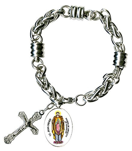 My Altar St Juan Diego Miracles of Guadalupe & Cross Stainless Steel 7" to 8" Bracelet