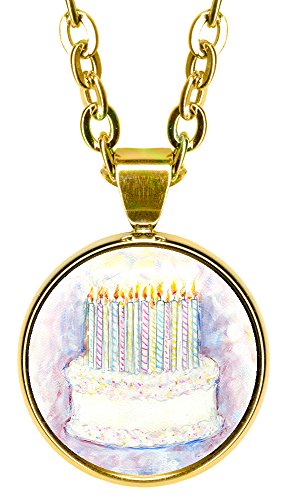 Birthday Cake 5/8" Mini Stainless Steel Gold Pendant Necklace
