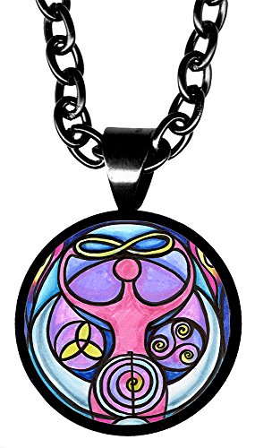 My Altar Triple Moon Goddess Reiki 5/8" Mini Stainless Steel Black Pendant Necklace