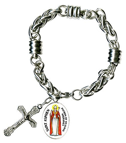 St Aspren For Healing Headaches & Cross Steel 7" to 8" Bracelet