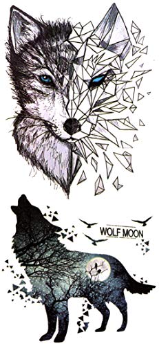 Wolf Moon Geometric Abstract 3" x 7" Temporary Tattoos 2 Sheets