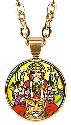 My Altar Goddess Durga Divine Force 5/8" Mini Stainless Steel Rose Gold Pendant Necklace