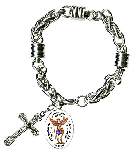 Archangel Uriel Gift of Illumination Charm & Cross Stainless Steel 7" to 8" Bracelet