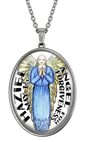 My Altar May Birthday Angel Huge Glass and Steel Necklace Talisman Pendant