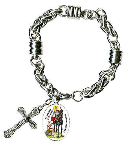 My Altar St Martin Caballero Patron of Recovery Charm & Cross Stainless Steel 7" to 8" Bracelet