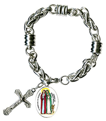 St Perpetual & Felicitas for Womens Rights Charm & Cross Stainless Steel 7" to 8" Bracelet