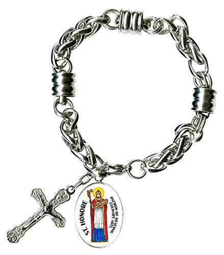 My Altar St Honore for Healing Culinary Arts Charm & Cross Stainless Steel 7" to 8" Bracelet