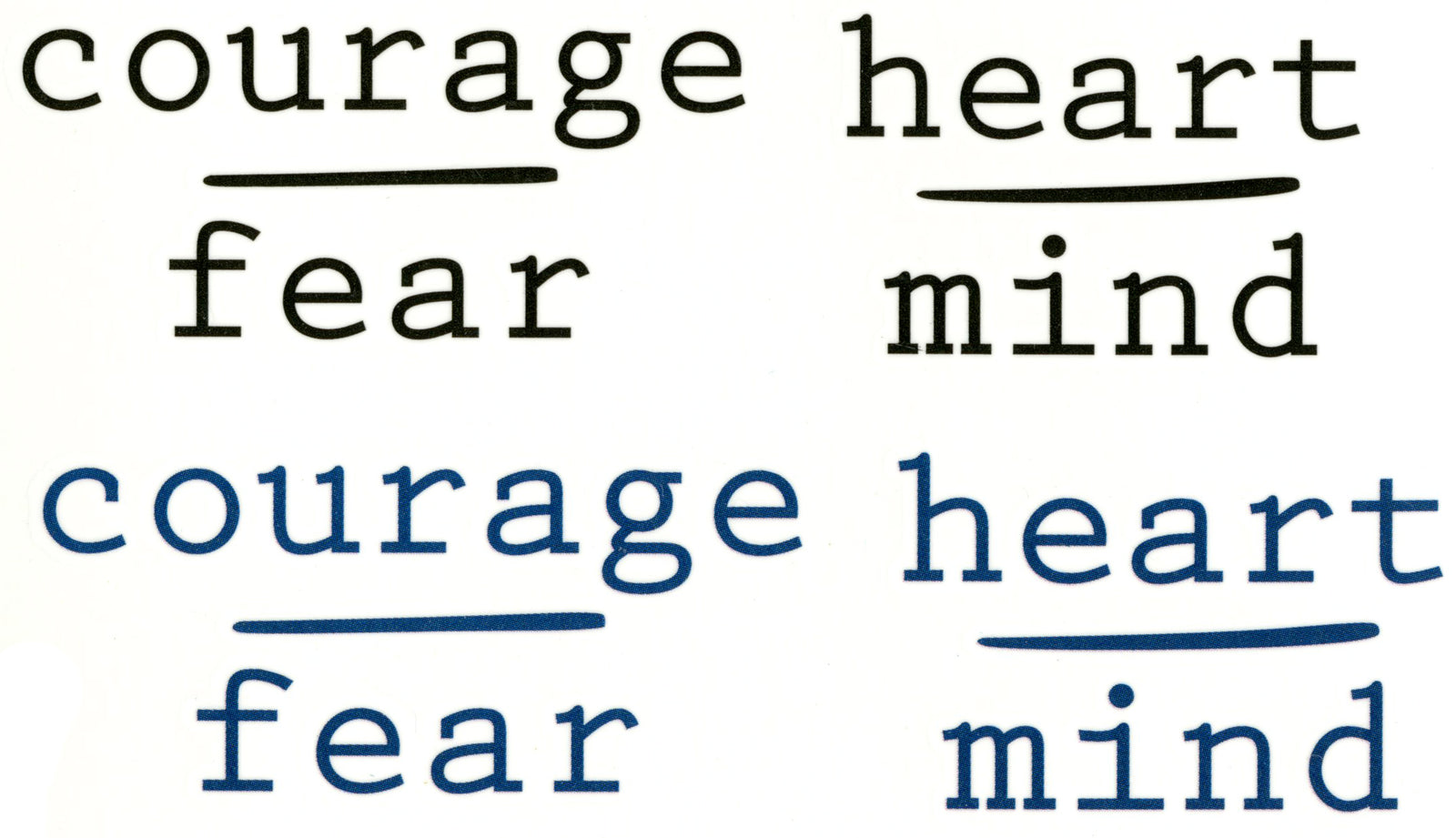 Courage over Fear and Heart over Mind Script Words Waterproof Temporary Tattoos 2 Sheets