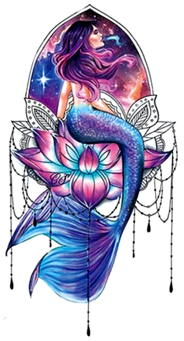 Boho Mermaid Lotus Pisces 4" x 7" Waterproof Temporary Tattoos