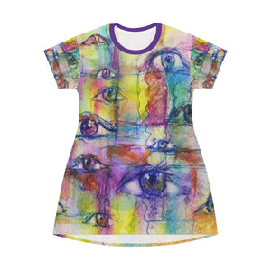 Eyes are Watching Abstract Art Women's All Over Print T-Shirt Dress
