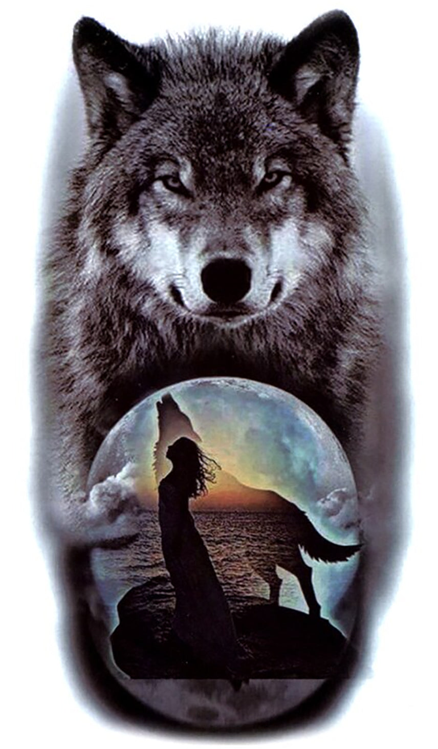 Wolf Mother Goddess Free Spirit Large 4" x 7 1/2" Waterproof Temporary Tattoos