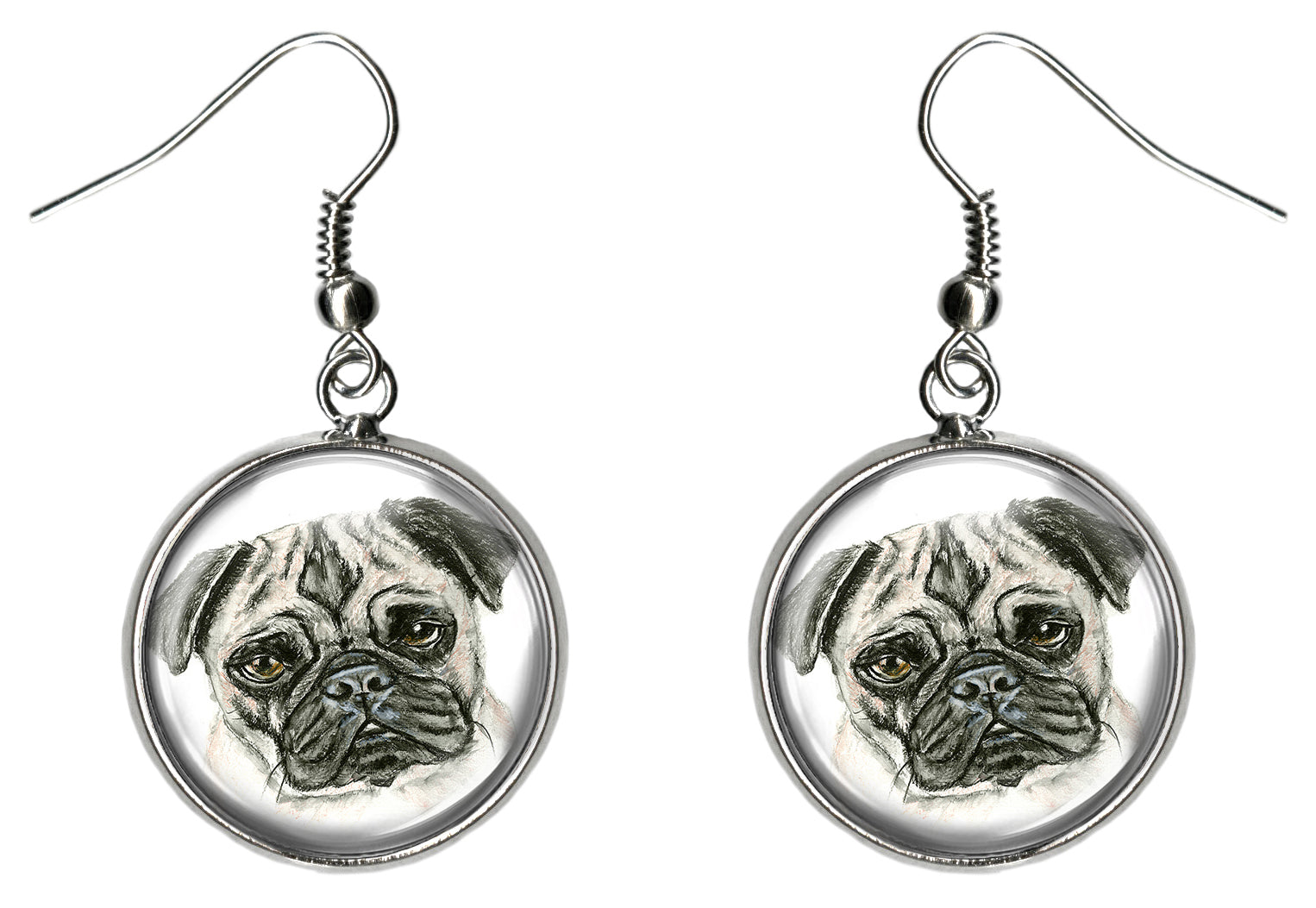 Pug Dog Silver Hypoallergenic Stainless Steel Earrings
