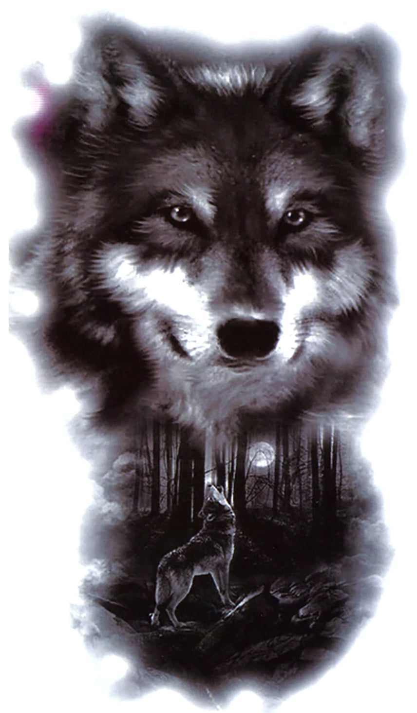 Full Moon Wolf in the Woods Shifter Large 4" x 7 1/2" Waterproof Temporary Tattoos