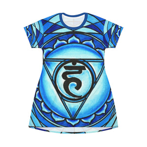5th Chakra Vishuddha for Creative Expression Women's All Over Print T-Shirt Dress