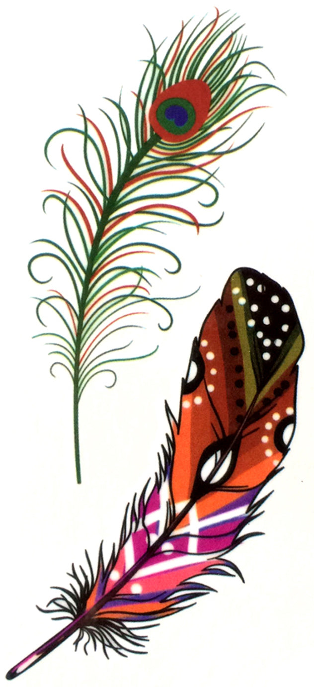 Peacock Bir Feathers Waterproof Temporary Tattoos 2 Sheets