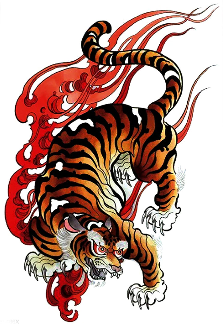 Tiger Wild Flame 5" x 7 1/2" Waterproof Temporary Tattoos