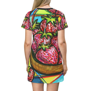 Strawberries Illustration Women's All Over Print T-Shirt Dress