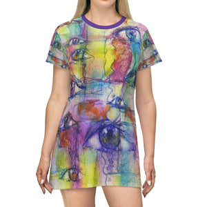 Eyes are Watching Abstract Art Women's All Over Print T-Shirt Dress