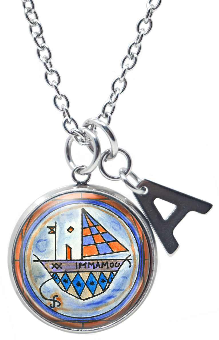 My Altar Met Agwe Protection Animals Travel Voodoo and Initial Charm Steel 24" Necklace