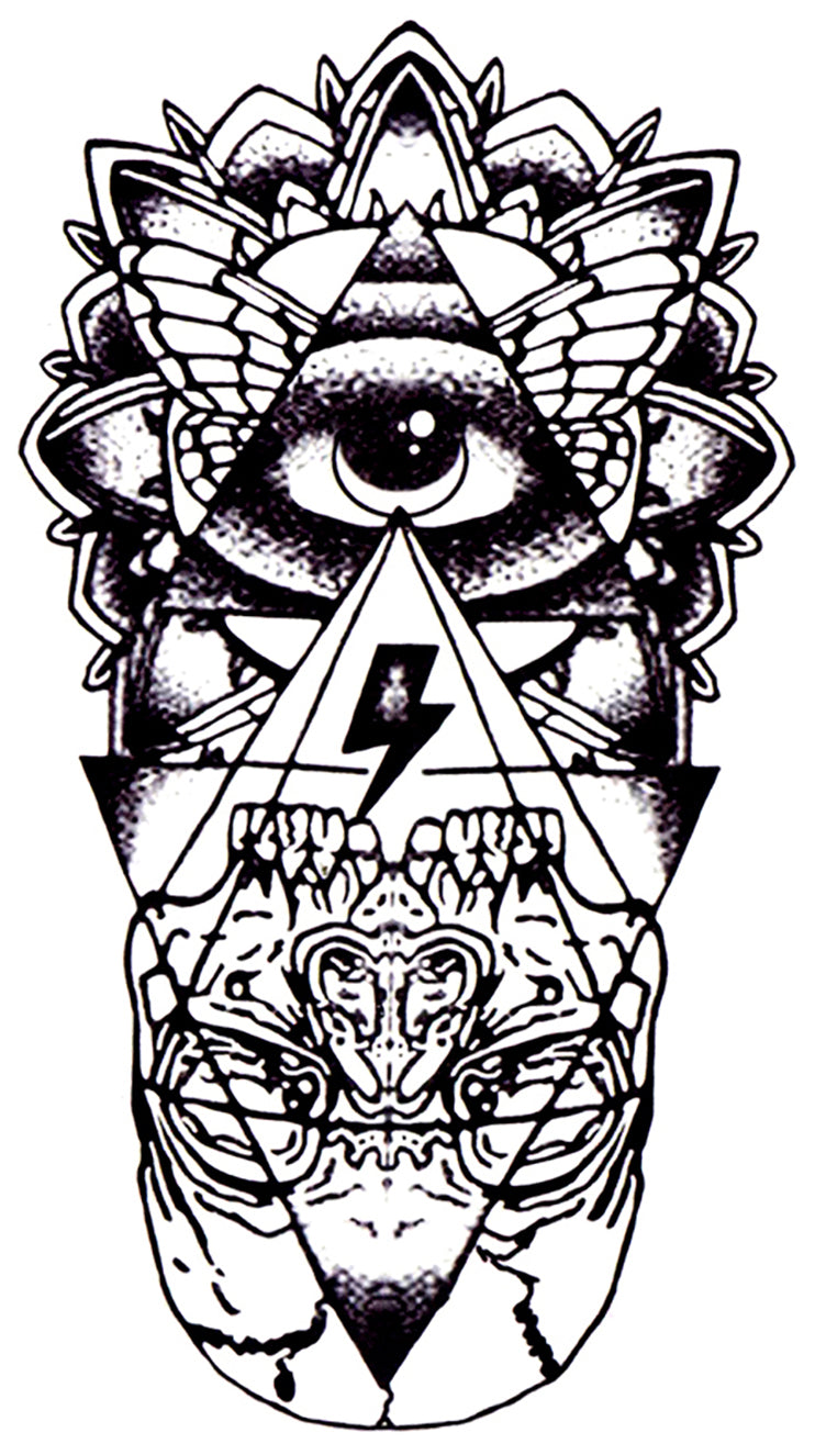 Winged Hypno Eye Bee Reverse Skull Lightning Mystical Large 4 3/4" x 8" Waterproof Temporary Tattoos