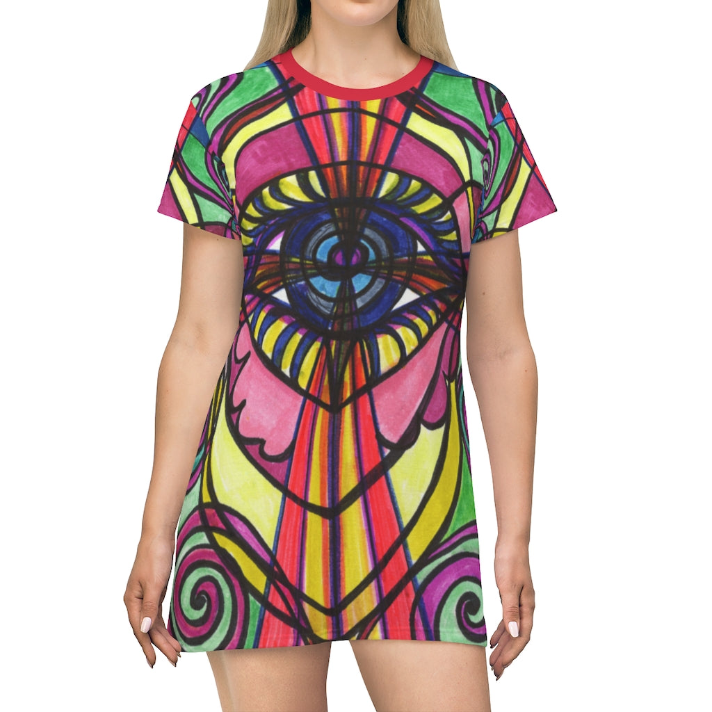 Hypnotic Eye Colorful Abstract Women's All Over Print T-Shirt Dress
