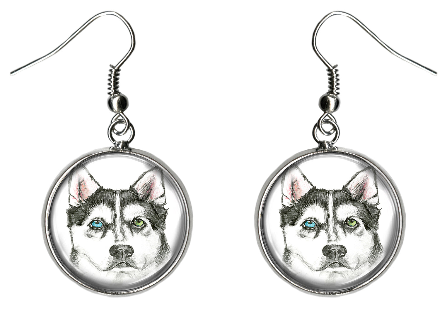 Alaskan Husky Dog Silver Hypoallergenic Stainless Steel Earrings