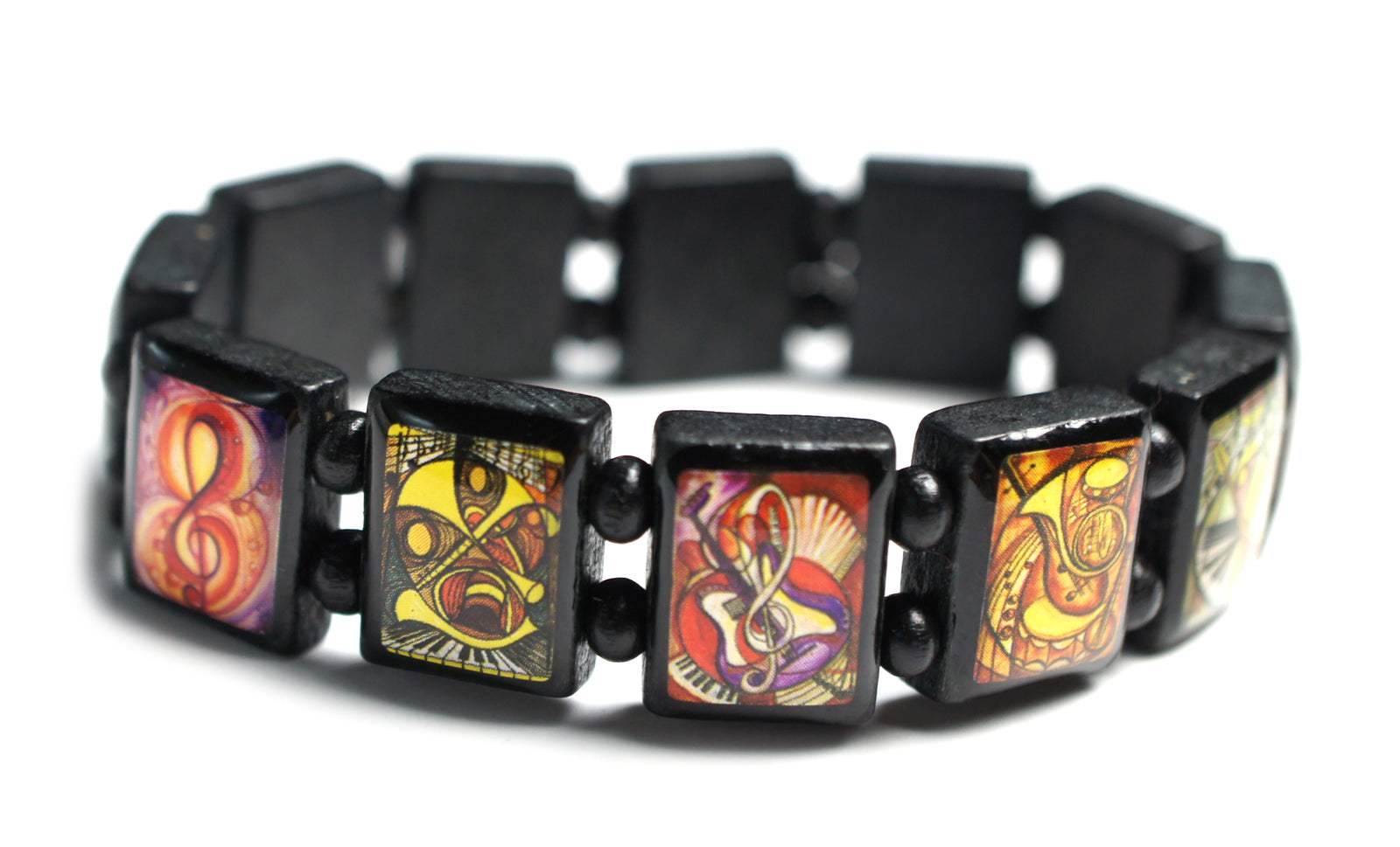 Music Lovers Black Wood Stretch Prayer Bracelet