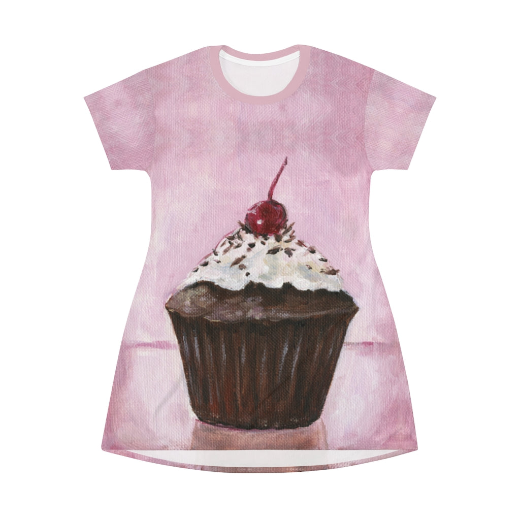 Chocolate Cupcake Pink Women's All Over Print T-Shirt Dress