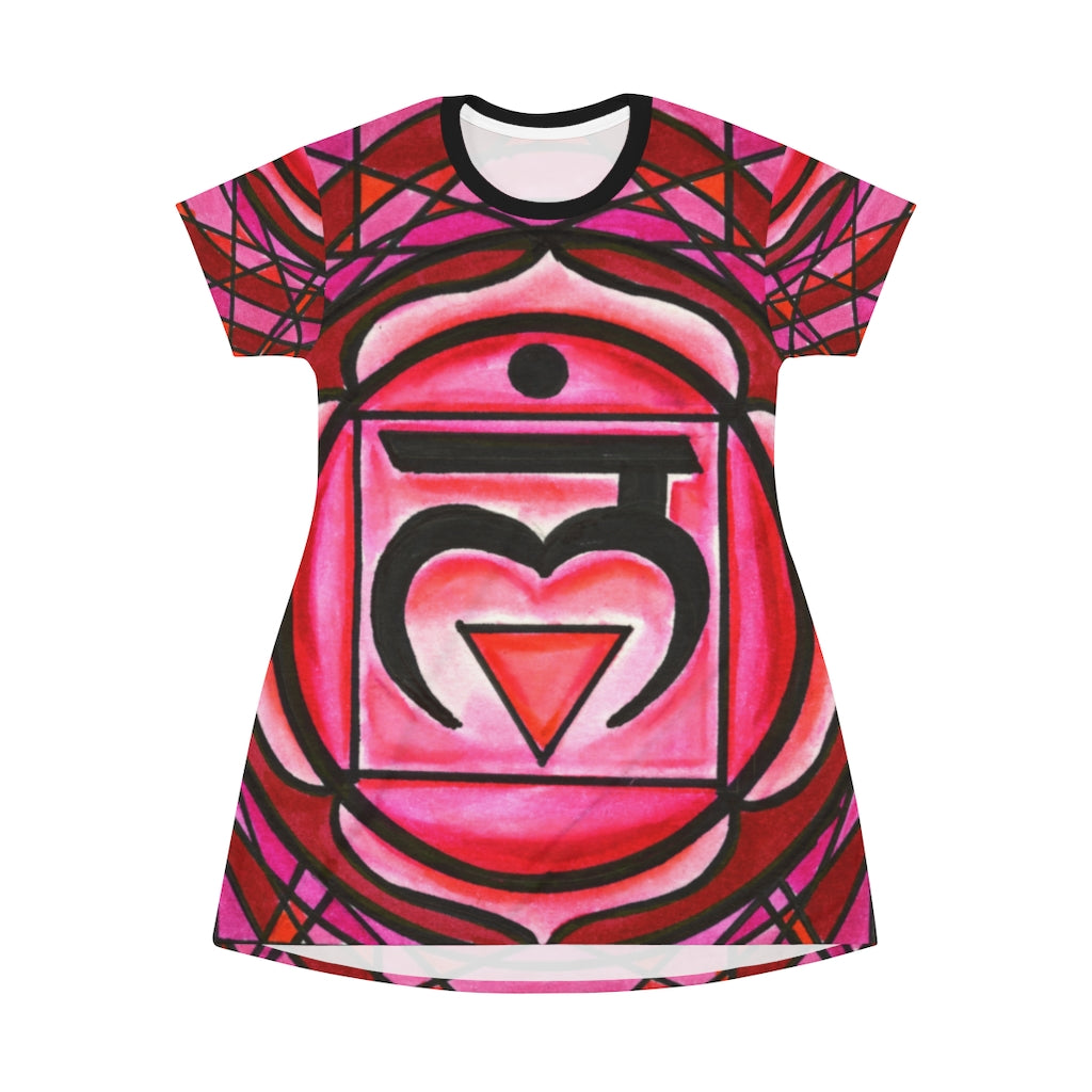 1st Chakra Muladhara Red Love Root Women's All Over Print T-Shirt Dress