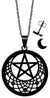 Pentacle Crescent Moon Wicca Black Stainless Steel Necklace and Stud Earrings Set
