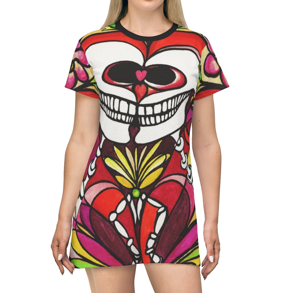 Soul Mate Love Skulls Women's All Over Print T-Shirt Dress