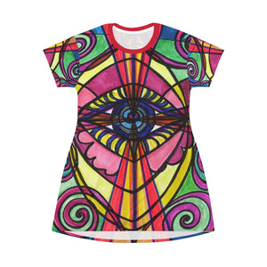 Hypnotic Eye Colorful Abstract Women's All Over Print T-Shirt Dress