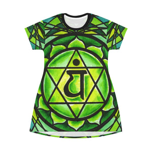 4th Chakra Anahata for Matters of the Heart Women's All Over Print T-Shirt Dress