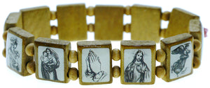 Jesus and Mary Brown Bohemian Wood Stretch Prayer Bracelet