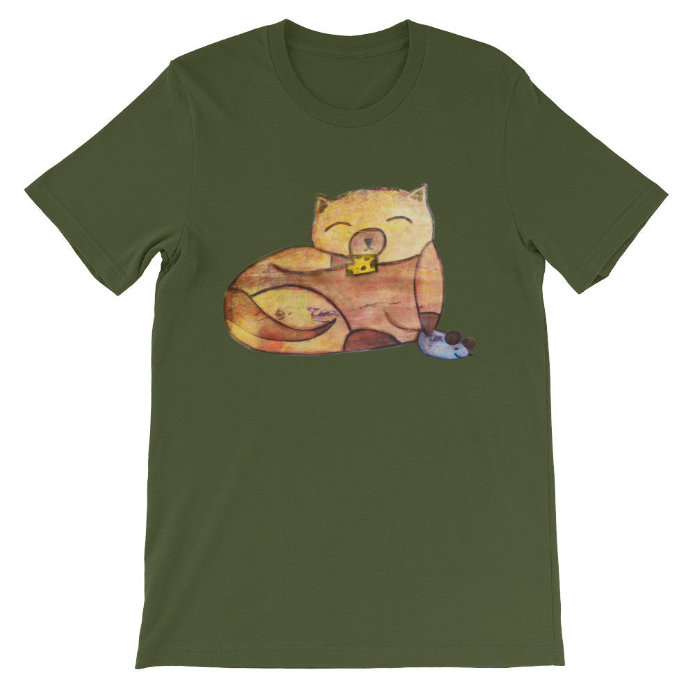 Whimsical Cute Kitty Cat with Mouse & Cheese Unisex T-shirt